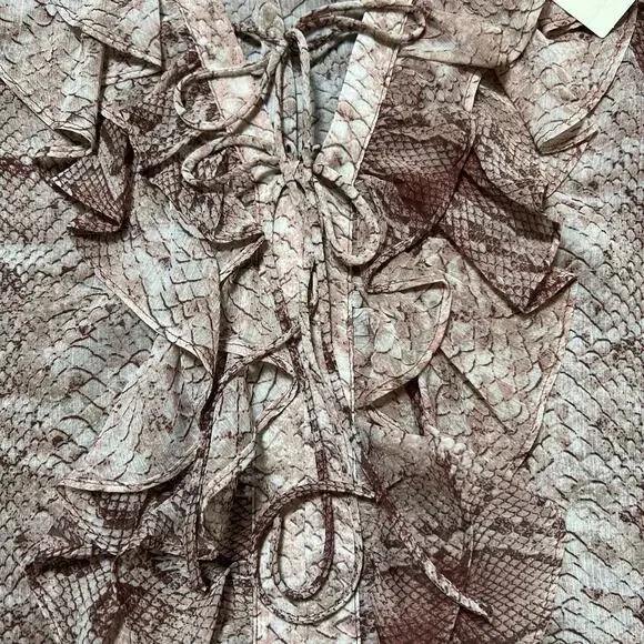 Anthropologie Women's Blouse XS Brown Ruffle Snakeskin Print - Picture 4 of 8